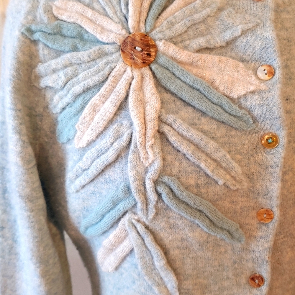 Boho Wool Sweater Flower Applique Coldwater Creek